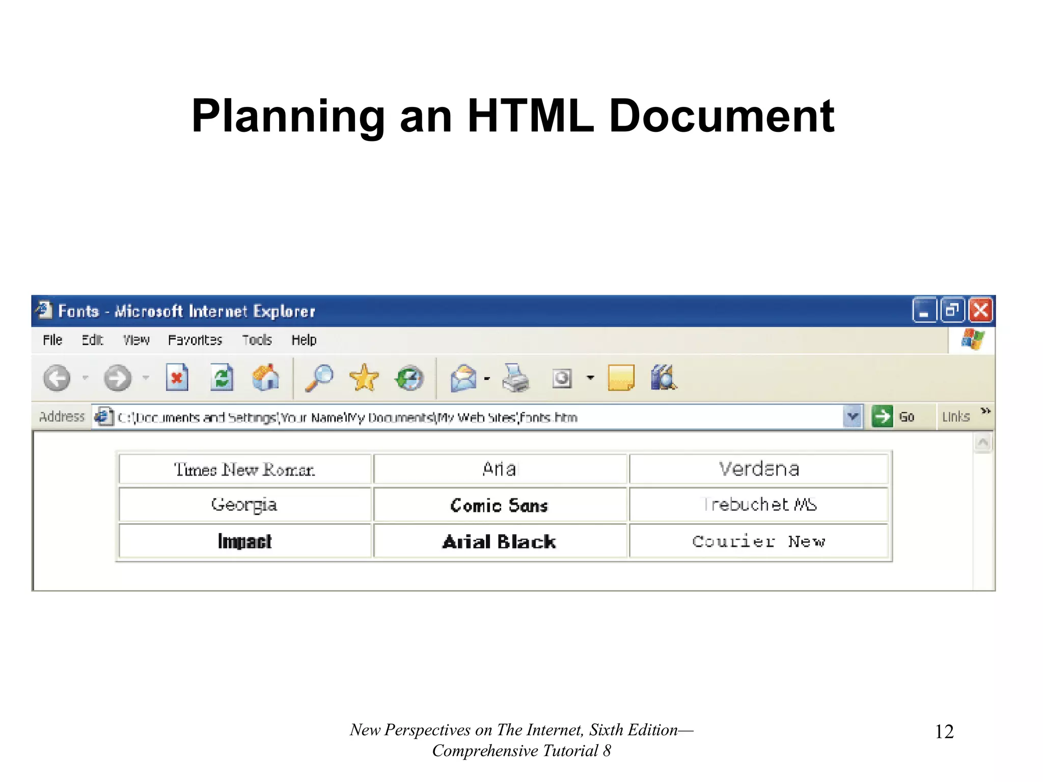 Planning an HTML Document New Perspectives on The Internet, Sixth Edition—Comprehensive Tutorial 8 