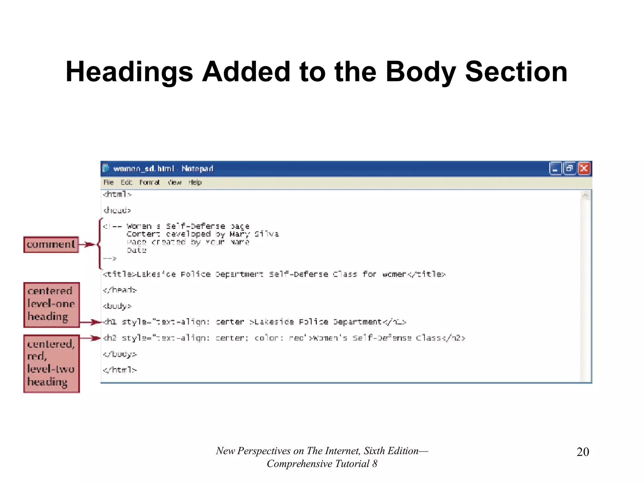 Headings Added to the Body Section New Perspectives on The Internet, Sixth Edition—Comprehensive Tutorial 8 