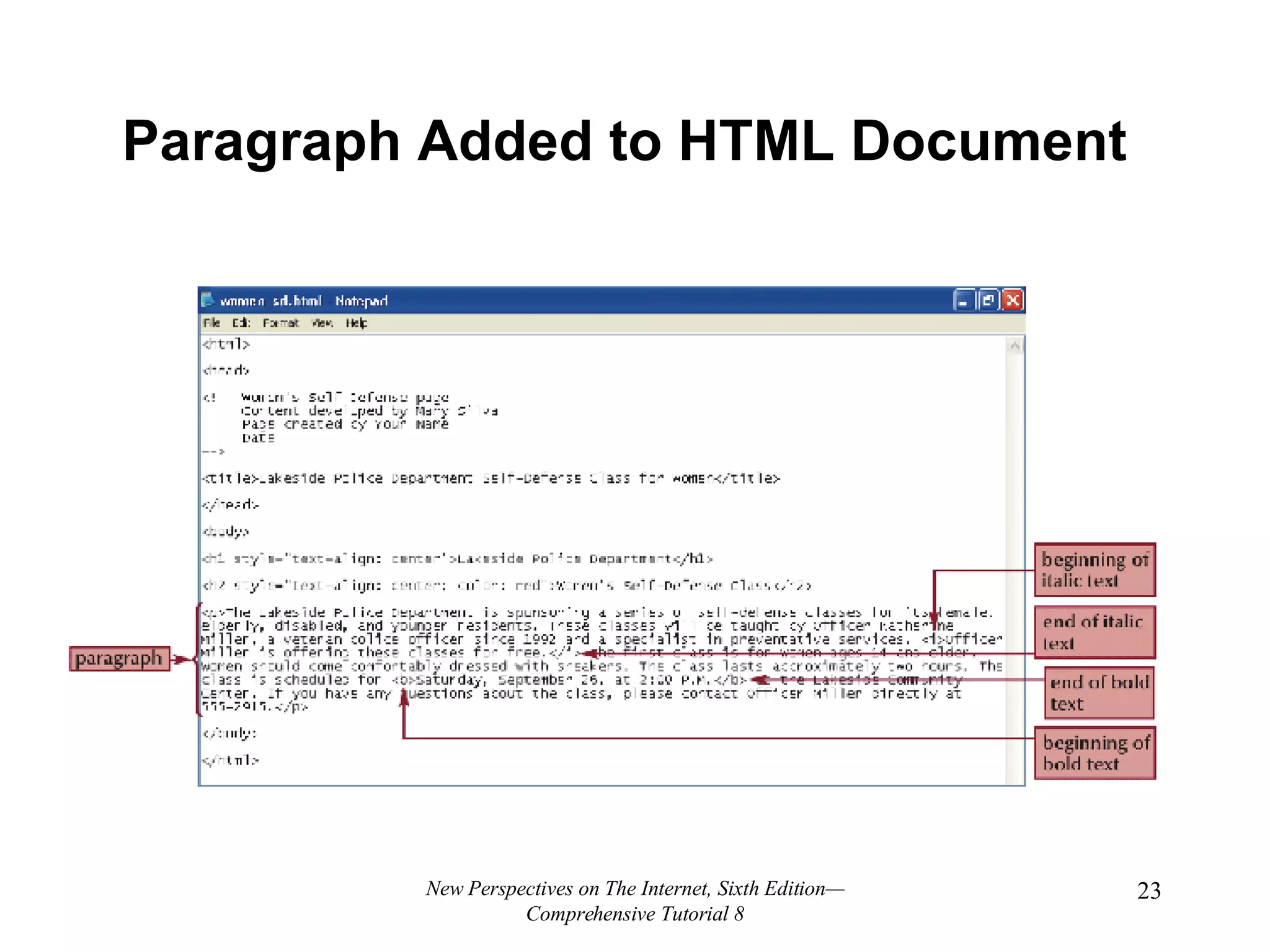 Paragraph Added to HTML Document New Perspectives on The Internet, Sixth Edition—Comprehensive Tutorial 8 