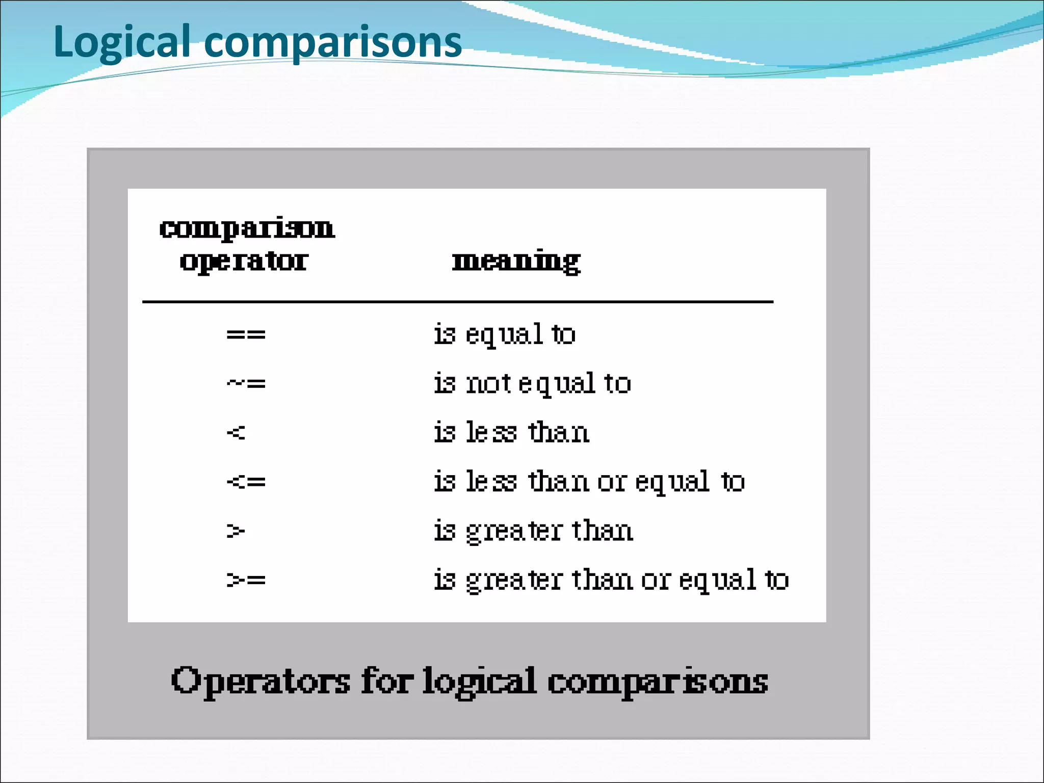Logical comparisons  
