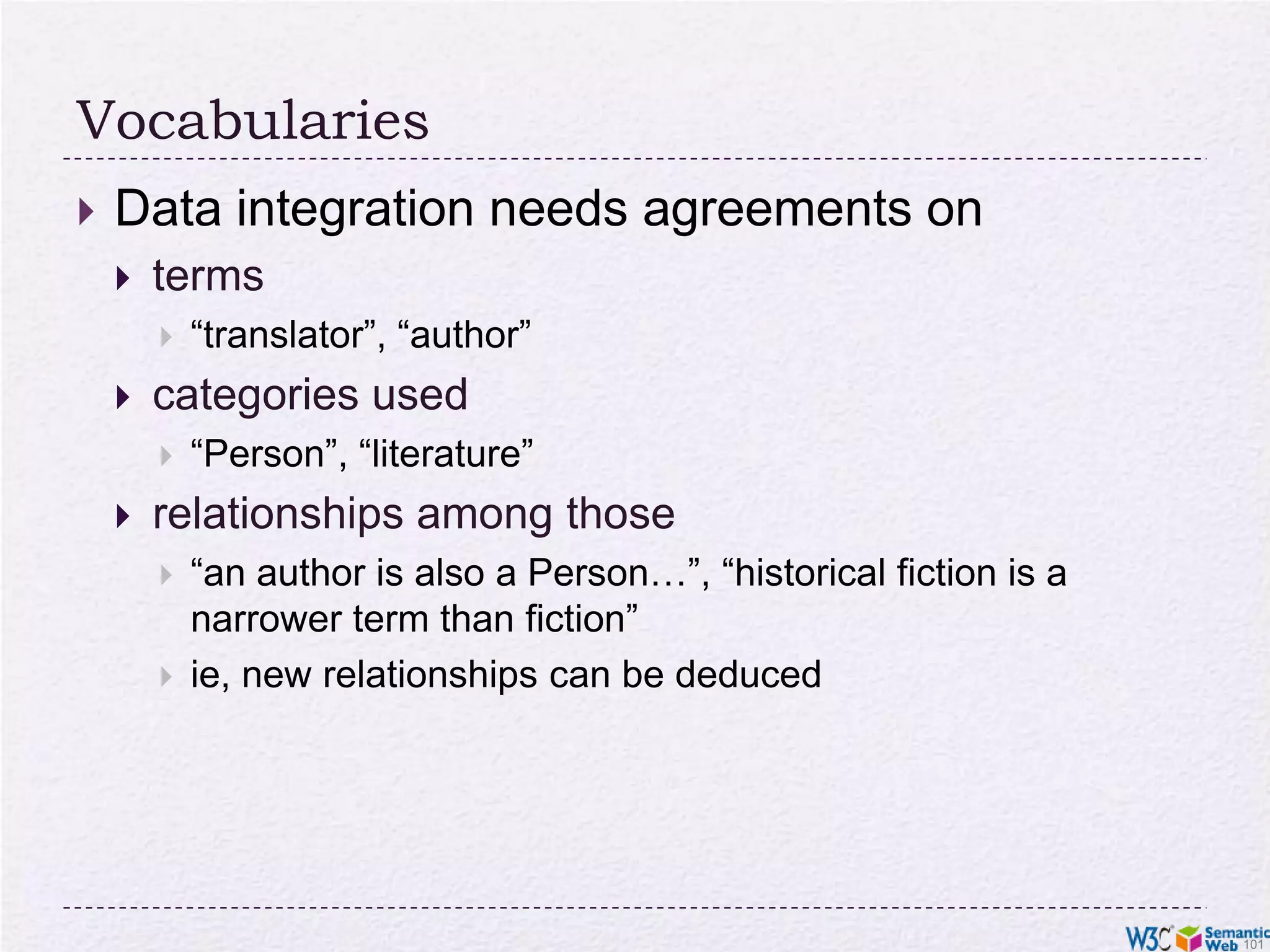 SPARQL usage in practiceSPARQL is usually used over the networkseparate documents define the protocol and the result formatSPARQL Protocol for RDF with HTTP and SOAP bindingsSPARQL results in XML or JSON formatsBig datasets often offer “SPARQL endpoints” using this protocoltypical example: SPARQL endpoint to DBpedia