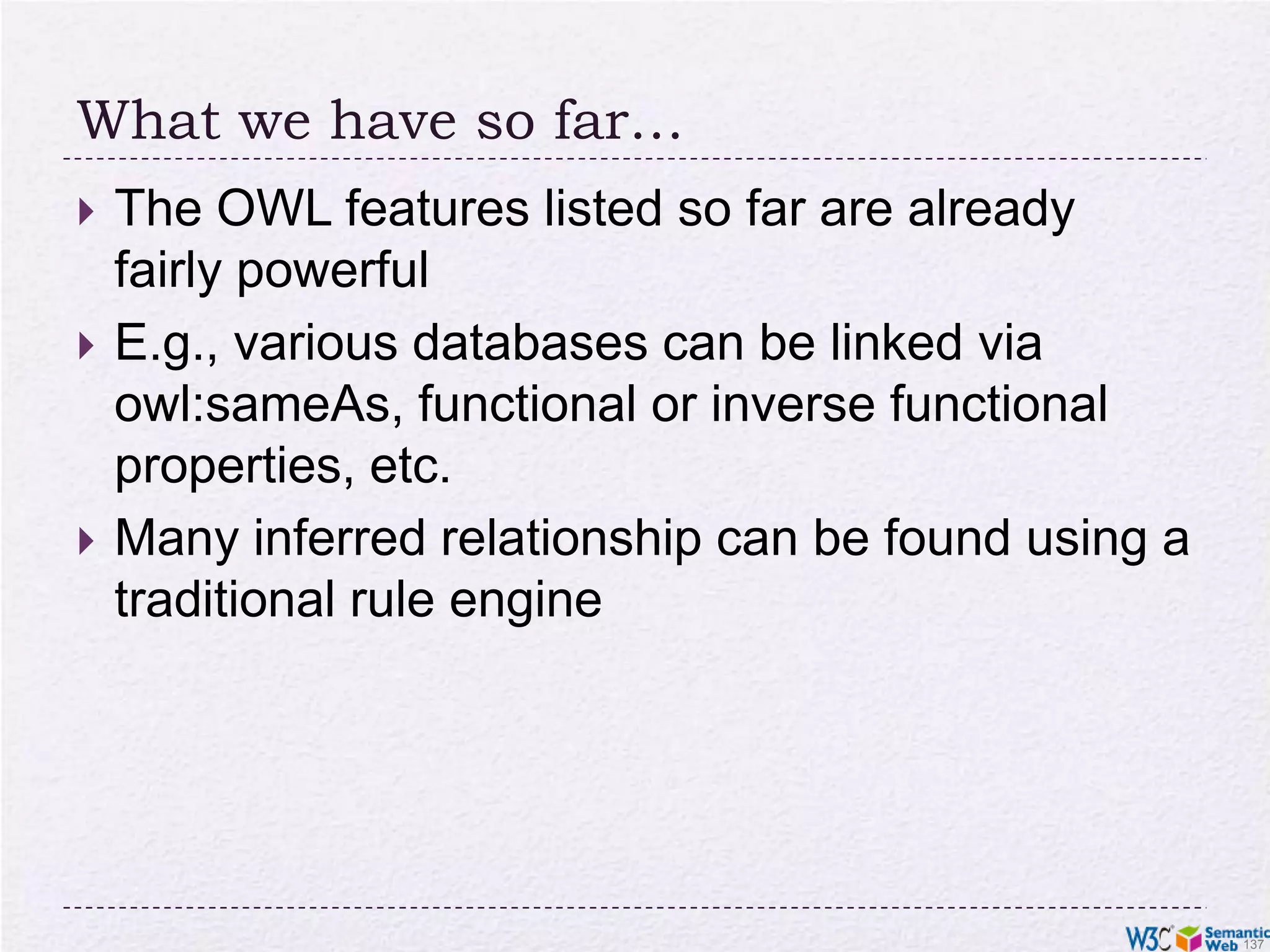 Enumerate class content:Currency rdf:type owl:Class; owl:oneOf (:€ :£ :$).I.e., the class consists of exactly of those individuals and nothing else