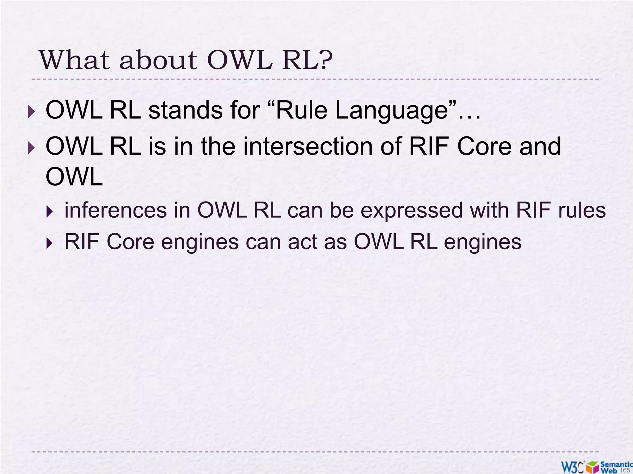 Discovering new relationships…Forall ?x ?n ?z ( <me>[p:buys->?x] :- And( ?x # p:Novel ?x[p:page_number->?n p:price->_abc] _abc[p:currency->:€ rdf:value->?z] External( pred:numeric-greater-than(?n "500"^^xsd:integer) ) External( pred:numeric-less-than(?z "20.0"^^xsd:double) ) ))
