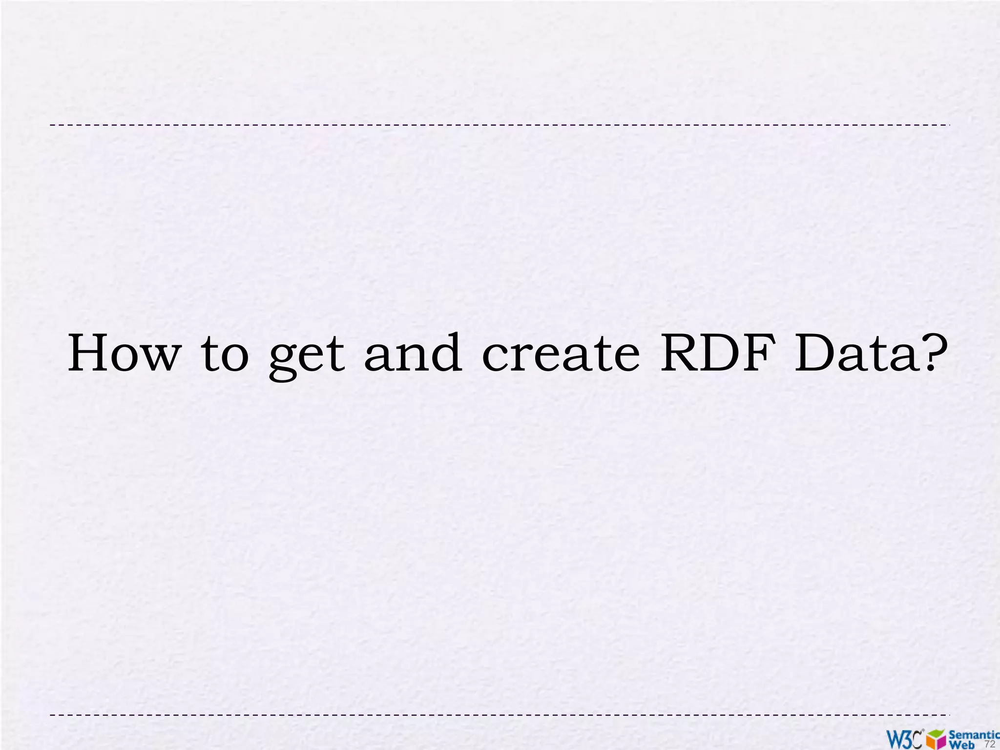 A bit of RDFS can take you far…Remember the power of merge?We could have used, in our example:f:auteur is a subproperty of a:author and vice versa(although we will see other ways to do that…)Of course, in some cases, more complex knowledge is necessary (see later…)