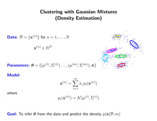 Clustering with Gaussian Mixtures
                          (Density Estimation)


Data: D = {x(n)} for n = 1, . . . , N

...