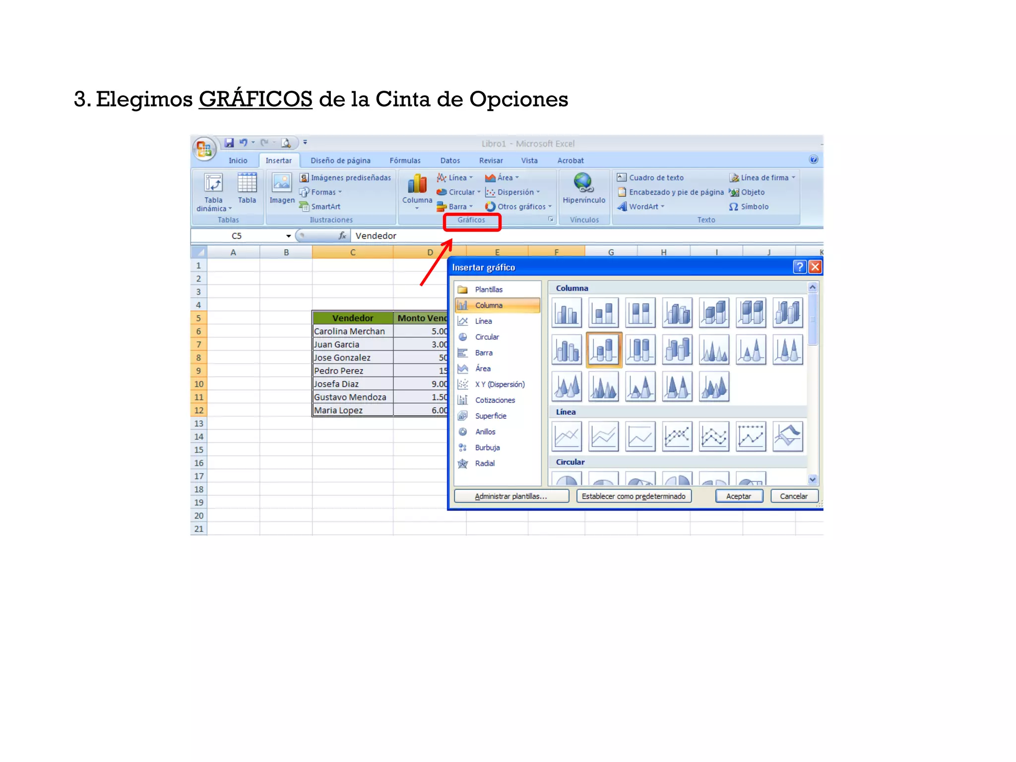 3. Elegimos GRÁFICOS de la Cinta de Opciones
 