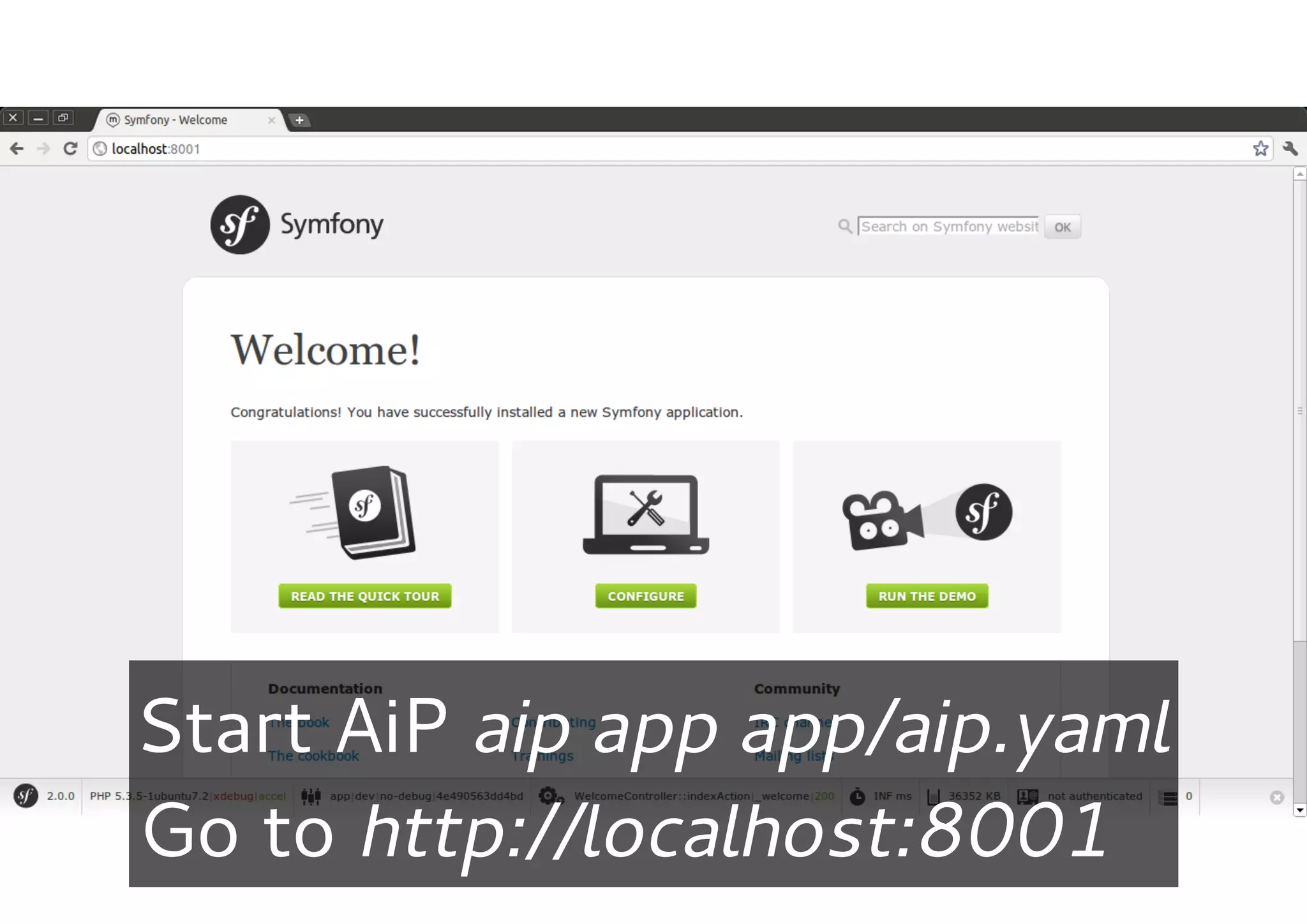 Start AiP aip app app/aip.yaml
Go to http://localhost:8001
 