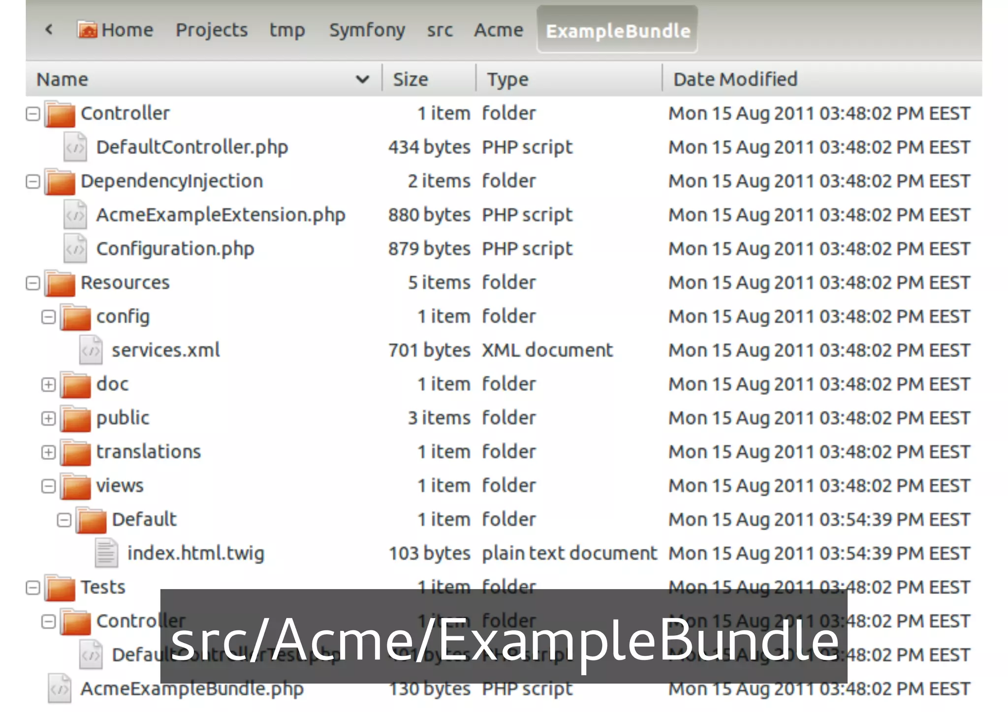 src/Acme/ExampleBundle
 