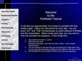 promodel tutorial

Start New Model
                                                  Welcome
Background Graphic           ...