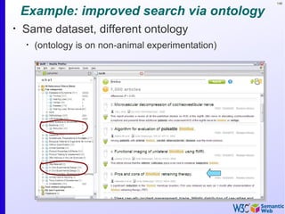146


    Example: improved search via ontology
•
    Same dataset, different ontology
    •
        (ontology is on non-animal experimentation)
 