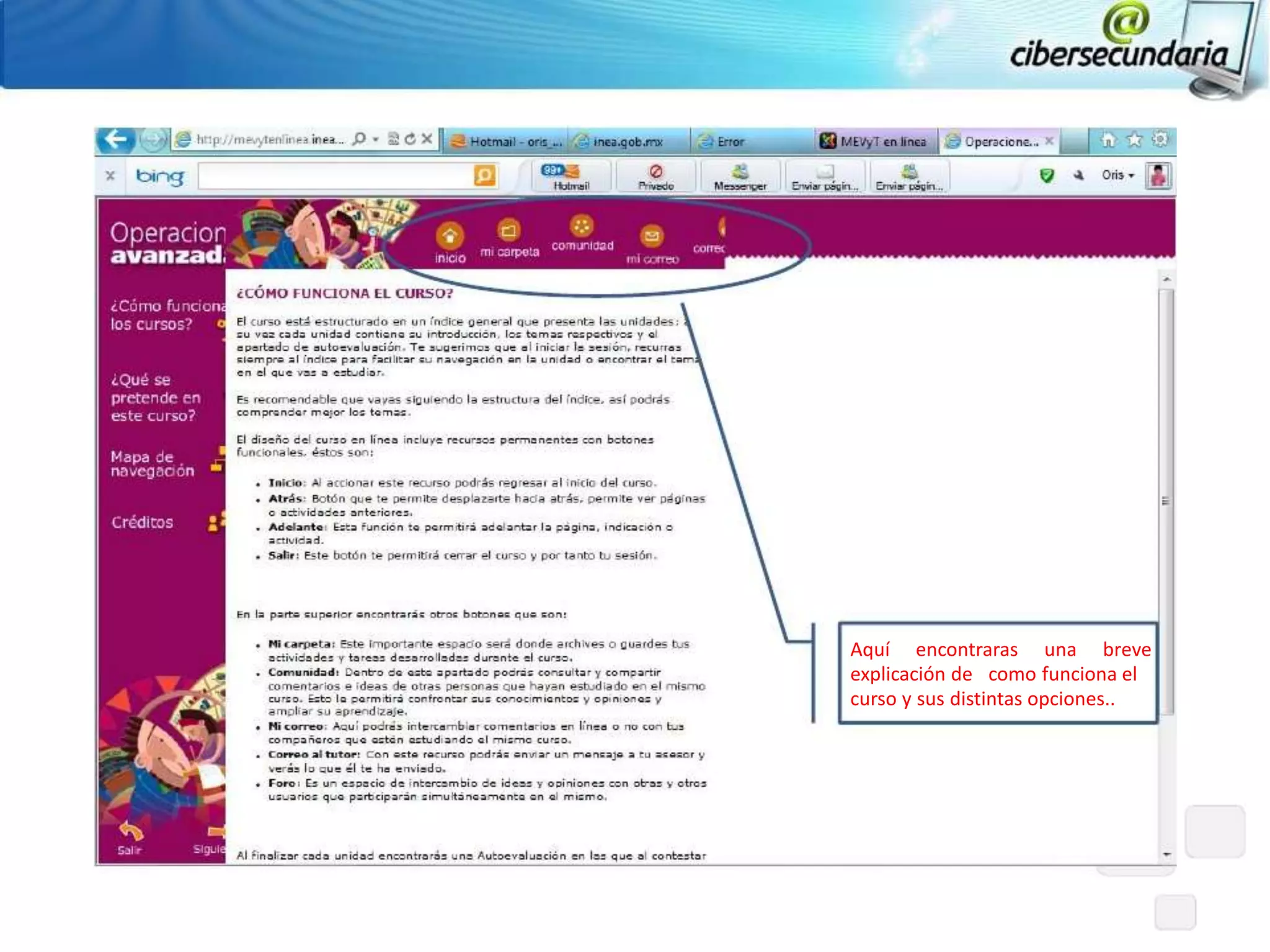 Aquí encontraras una breve
explicación de como funciona el
curso y sus distintas opciones..
 