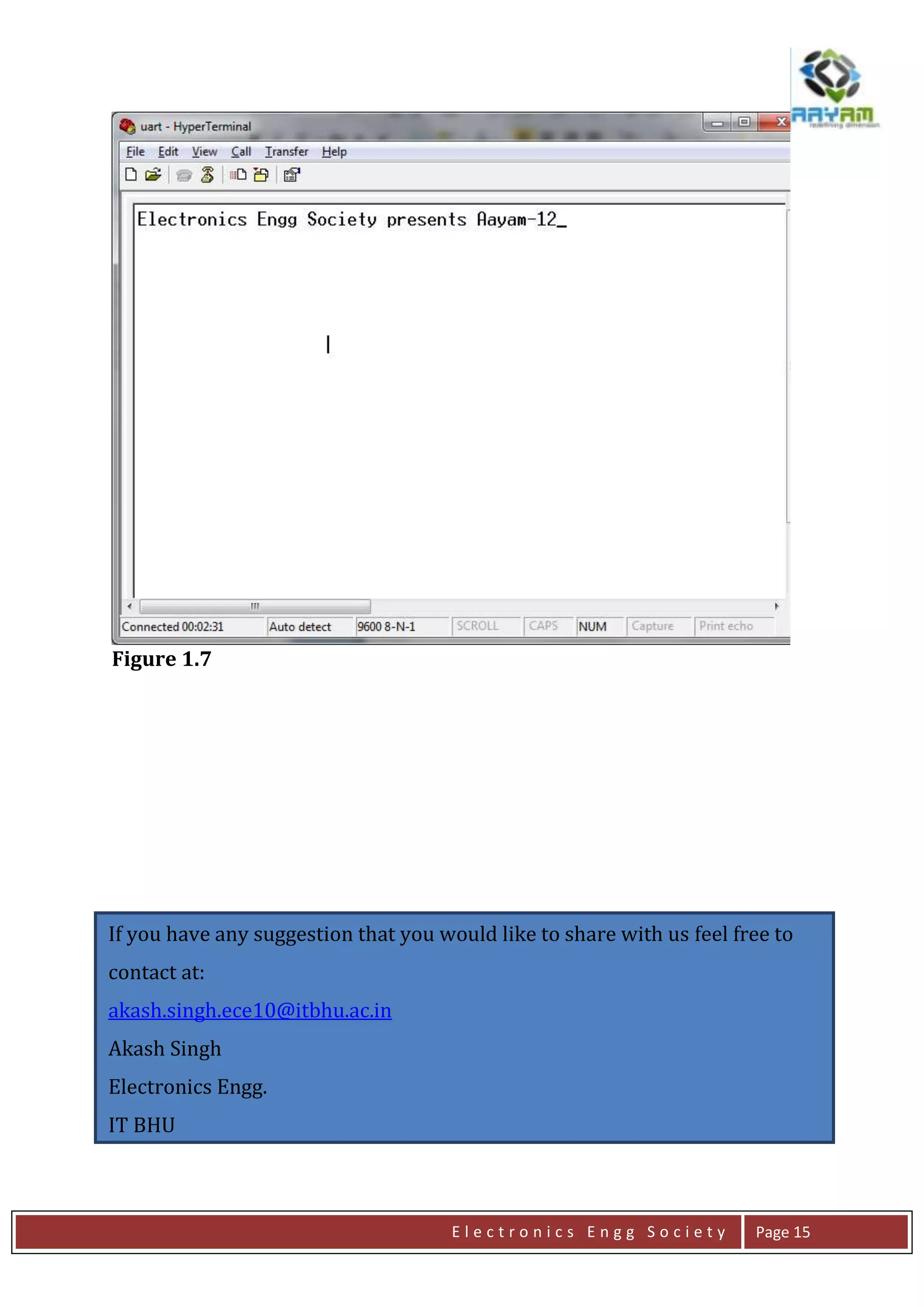 E l e c t r o n i c s E n g g S o c i e t y Page 15
Figure 1.7
If you have any suggestion that you would like to share with us feel free to
contact at:
akash.singh.ece10@itbhu.ac.in
Akash Singh
Electronics Engg.
IT BHU
 