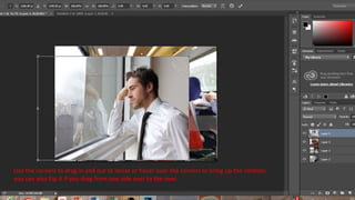 Use the corners to drag in and out to resize or hover over the corners to bring up the rotation,
you can also flip it if you drag from one side over to the over.
 
