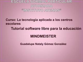 Tutorial software libre para la educación
MINDMEISTER
Guadalupe Nataly Gómez González
Curso: La tecnología aplicada a los centros
escolares
 