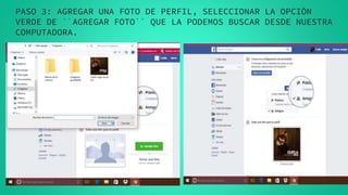 PASO 3: AGREGAR UNA FOTO DE PERFIL, SELECCIONAR LA OPCIÒN
VERDE DE ``AGREGAR FOTO`` QUE LA PODEMOS BUSCAR DESDE NUESTRA
COMPUTADORA.
 
