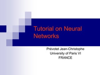 Tutorial on Neural
Networks
Prévotet Jean-Christophe
University of Paris VI
FRANCE
 