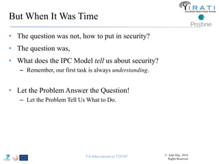 But When It Was Time 
• The question was not, how to put in security? 
• The question was, 
• What does the IPC Model tell...