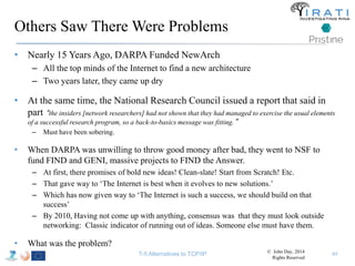 Others Saw There Were Problems 
• Nearly 15 Years Ago, DARPA Funded NewArch 
– All the top minds of the Internet to find a...