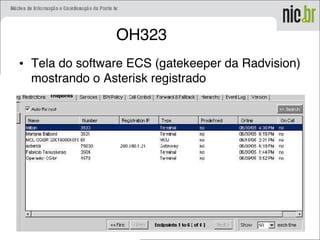 OH323
• Tela do software ECS (gatekeeper da Radvision)
mostrando o Asterisk registrado
 