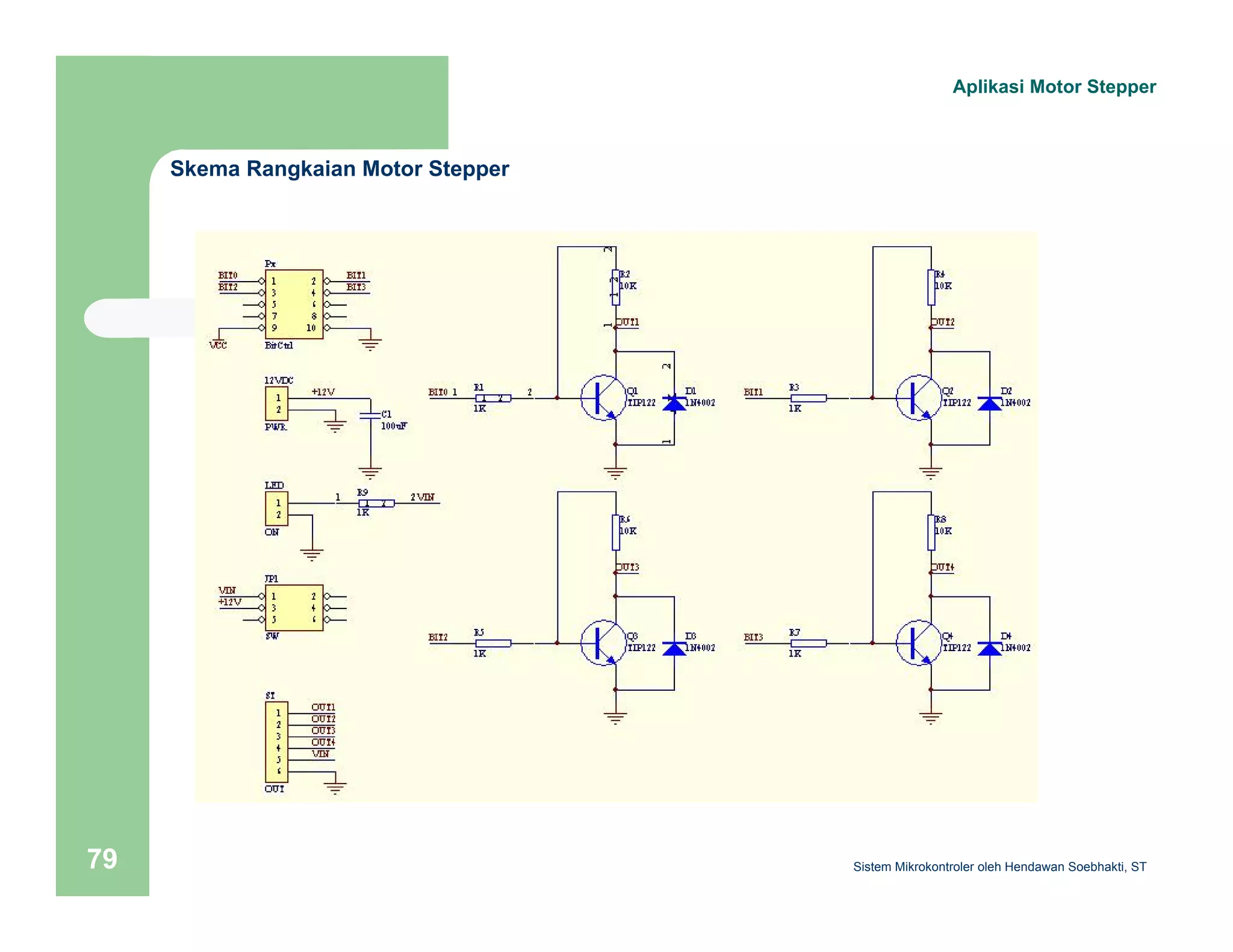 Skema Rangkaian Motor Stepper 
Aplikasi Motor Stepper 
Sistem 79 Mikrokontroler oleh Hendawan Soebhakti, ST 
 