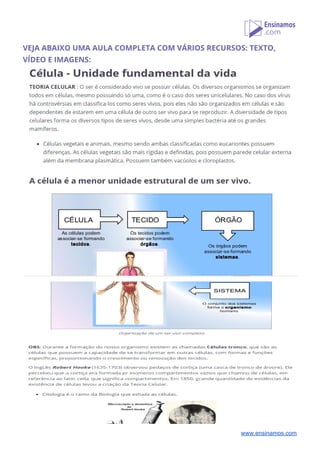 VEJA ABAIXO UMA AULA COMPLETA COM VÁRIOS RECURSOS: TEXTO, 
VÍDEO E IMAGENS: 
 
 
www.ensinamos.com
 