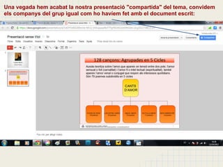 Una vegada hem acabat la nostra presentació "compartida" del tema, convidem
els companys del grup igual com ho havíem fet amb el document escrit:
 