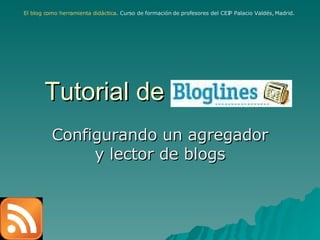 Tutorial de  Configurando un agregador y lector de blogs El blog como herramienta didáctica . Curso de formación de profesores del CEIP Palacio Valdés, Madrid.  