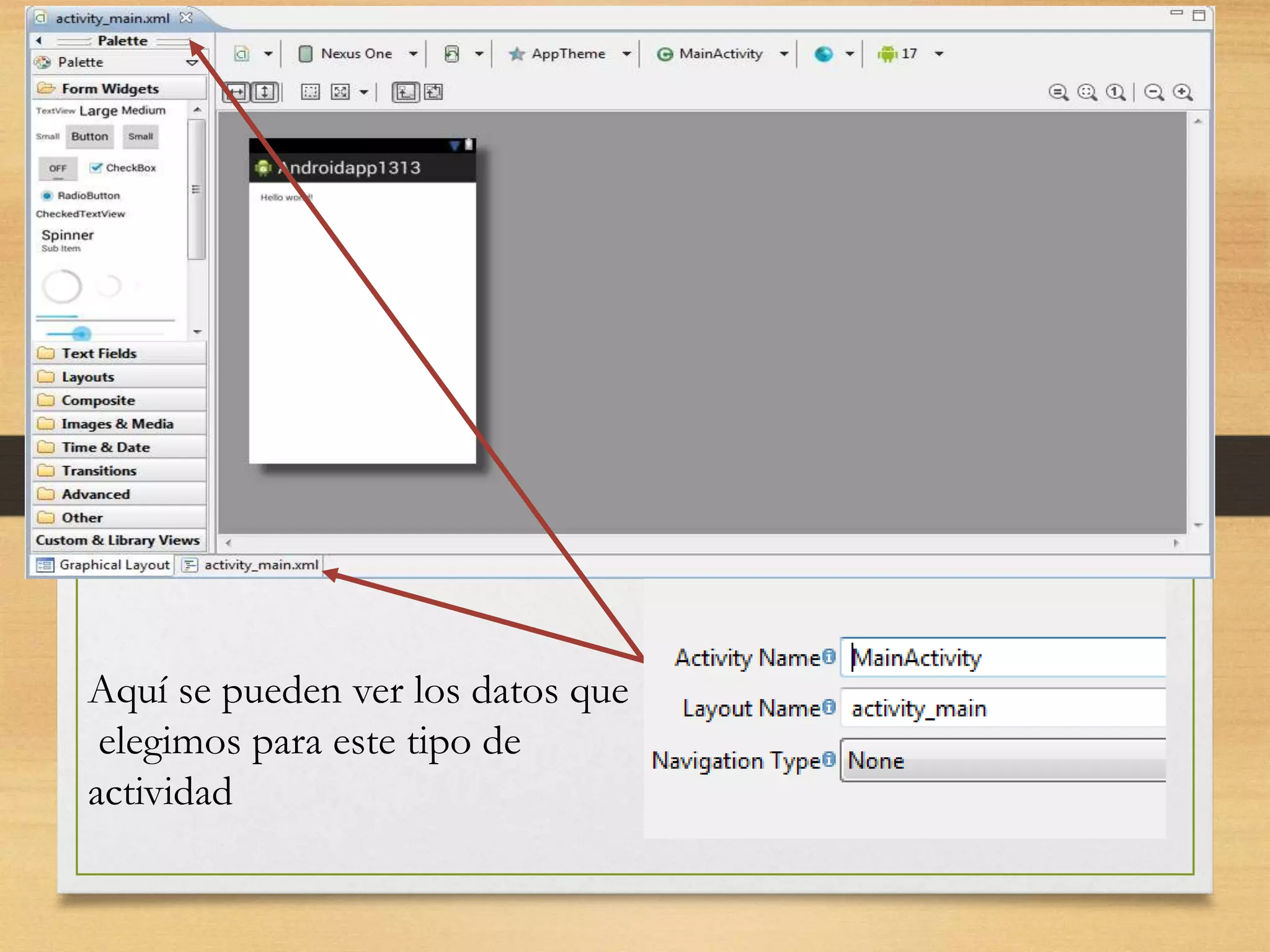 Aquí se pueden ver los datos que
elegimos para este tipo de
actividad
 