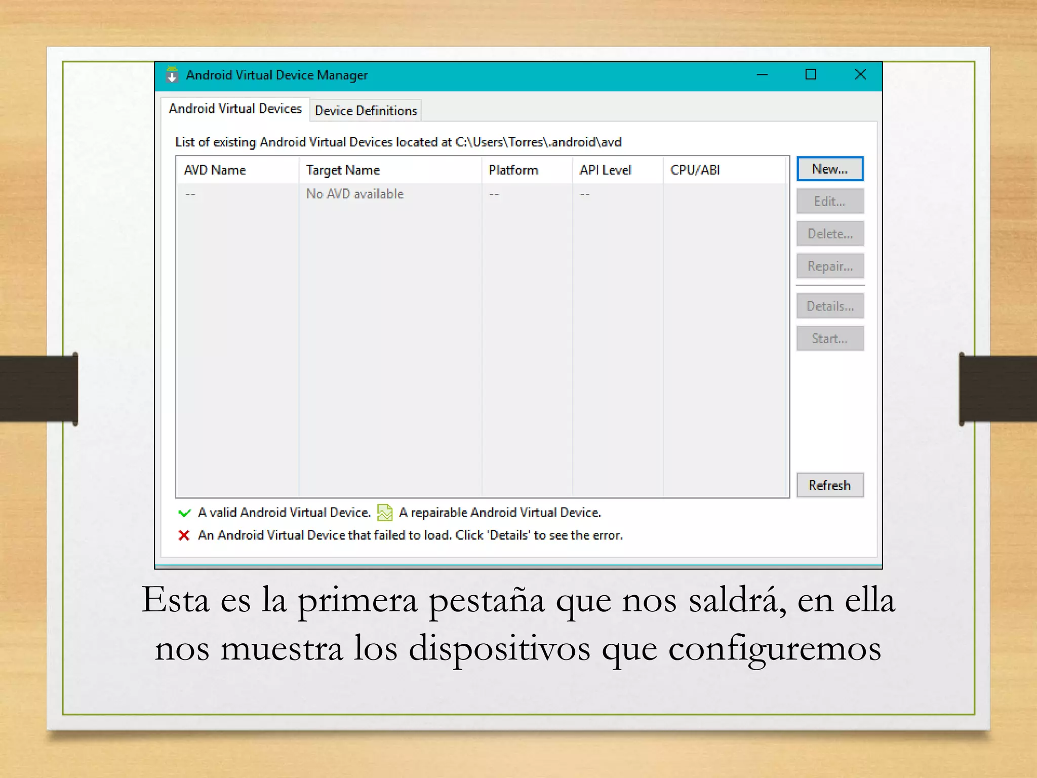 Esta es la primera pestaña que nos saldrá, en ella
nos muestra los dispositivos que configuremos
 