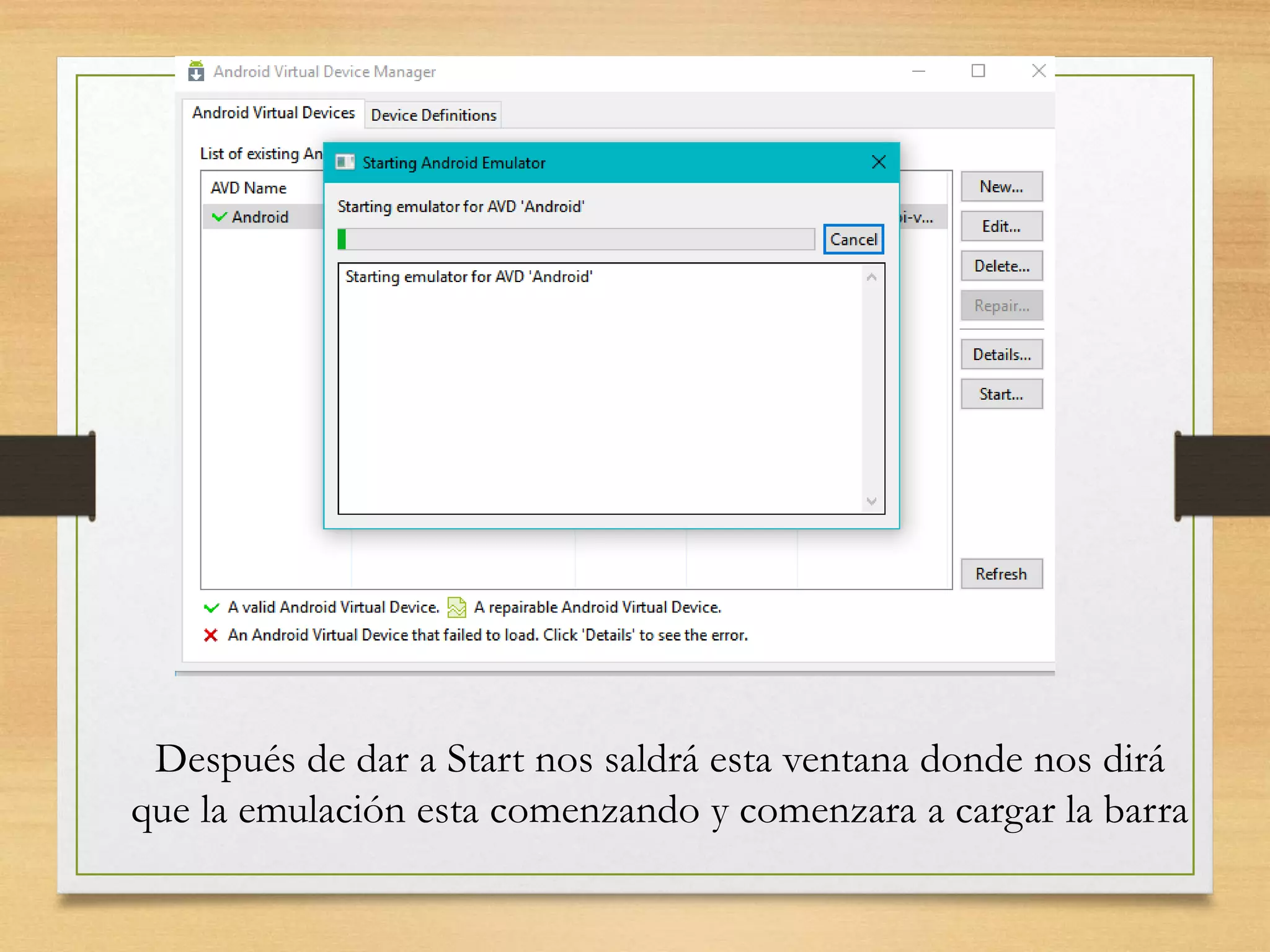 Después de dar a Start nos saldrá esta ventana donde nos dirá
que la emulación esta comenzando y comenzara a cargar la barra
 