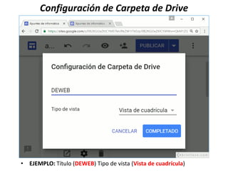 Configuración de Carpeta de Drive
• EJEMPLO: Título (DEWEB) Tipo de vista (Vista de cuadrícula)
 