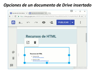 Opciones de un documento de Drive insertado
 