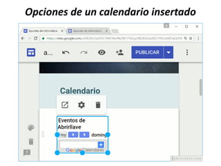 Opciones de un calendario insertado
 
