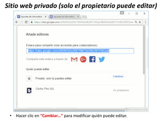 Sitio web privado (solo el propietario puede editar)
• Hacer clic en “Cambiar…” para modificar quién puede editar.
 
