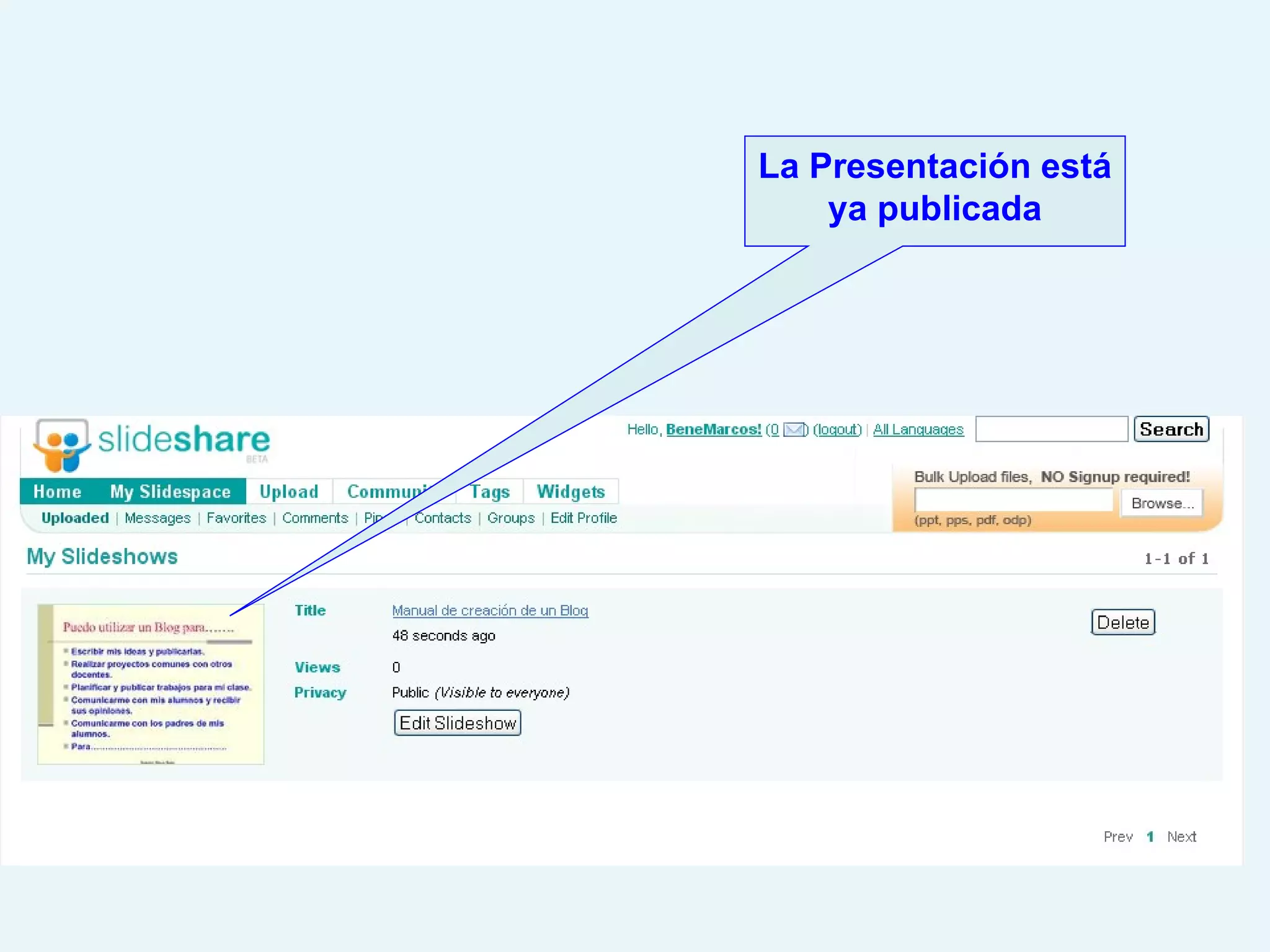 La Presentación está ya publicada 