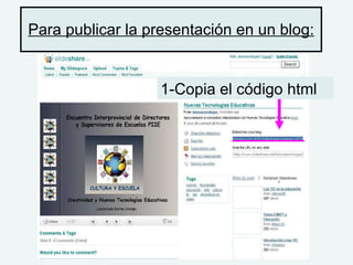 Para publicar la presentación en un blog: 1-Copia el código html 