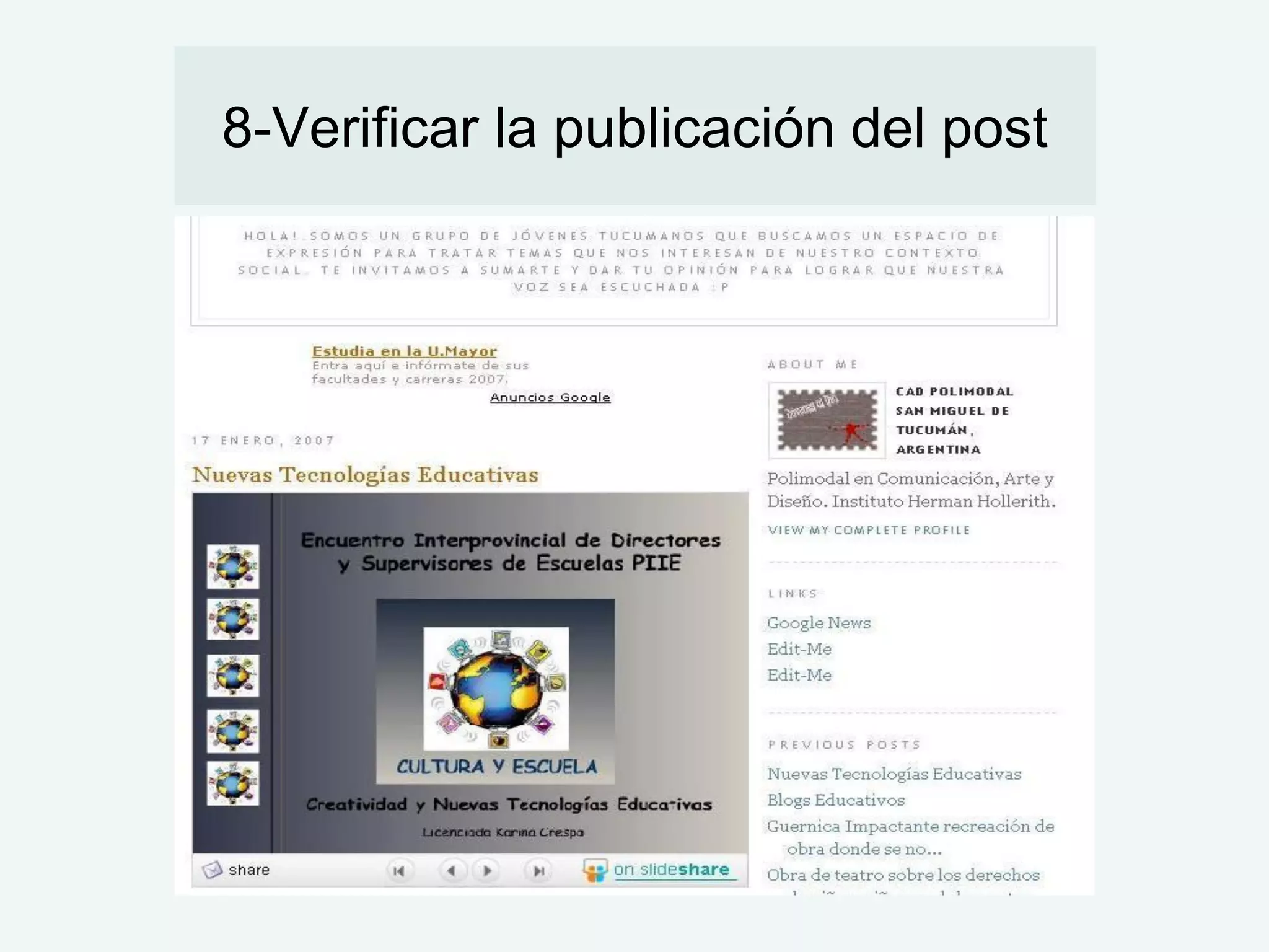 8-Verificar la publicación del post
 