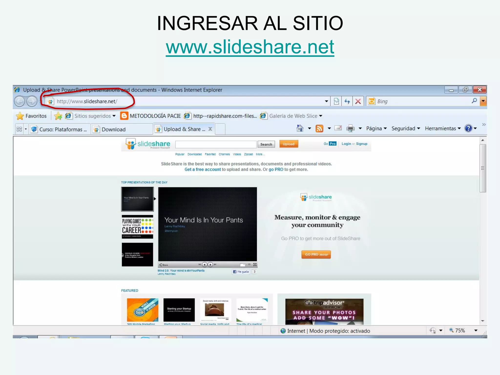 INGRESAR AL SITIO
 www.slideshare.net
 