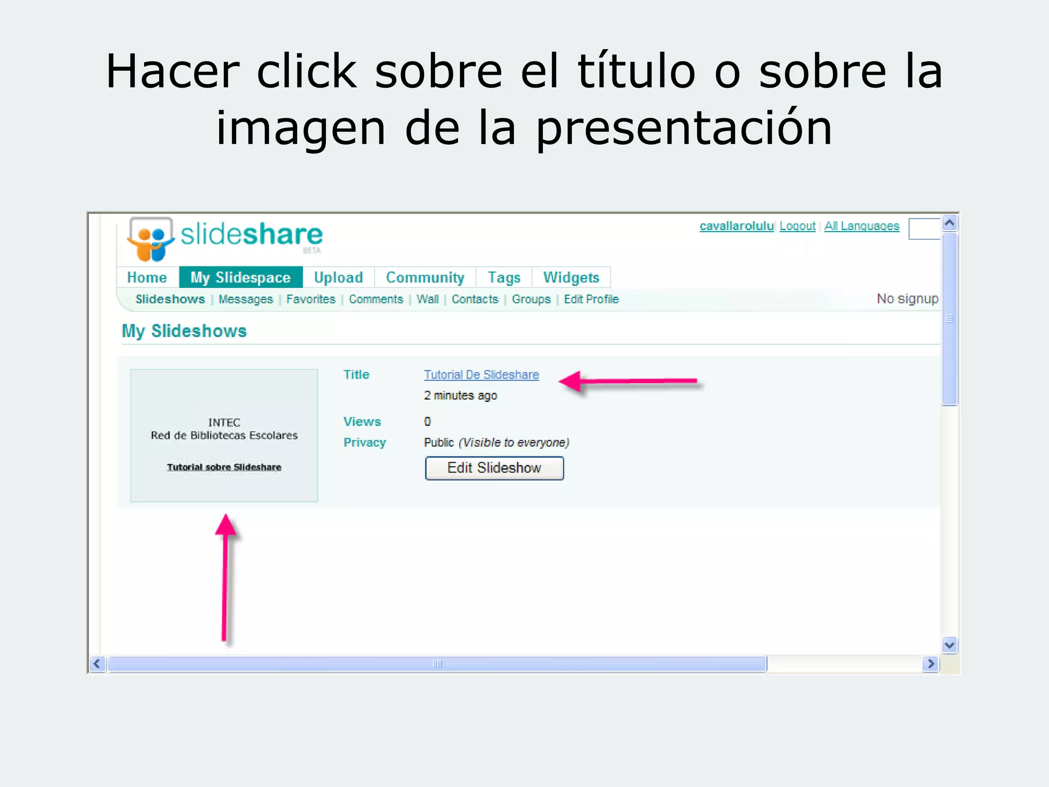 Hacer click sobre el título o sobre la imagen de la presentación