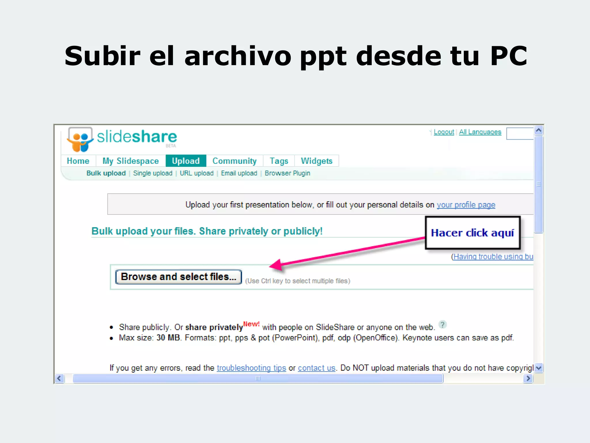 Subir el archivo ppt desde tu PC