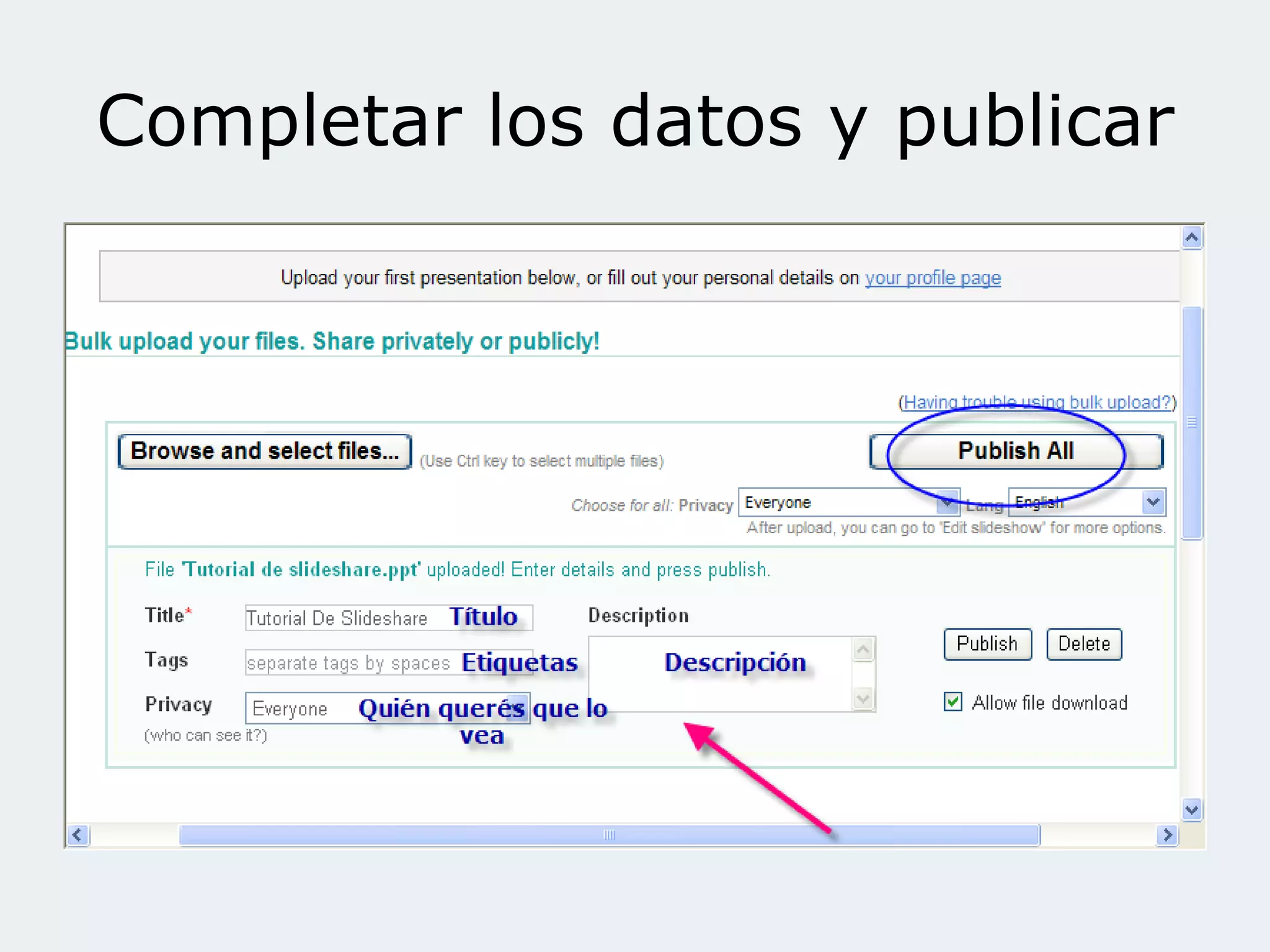 Completar los datos y publicar