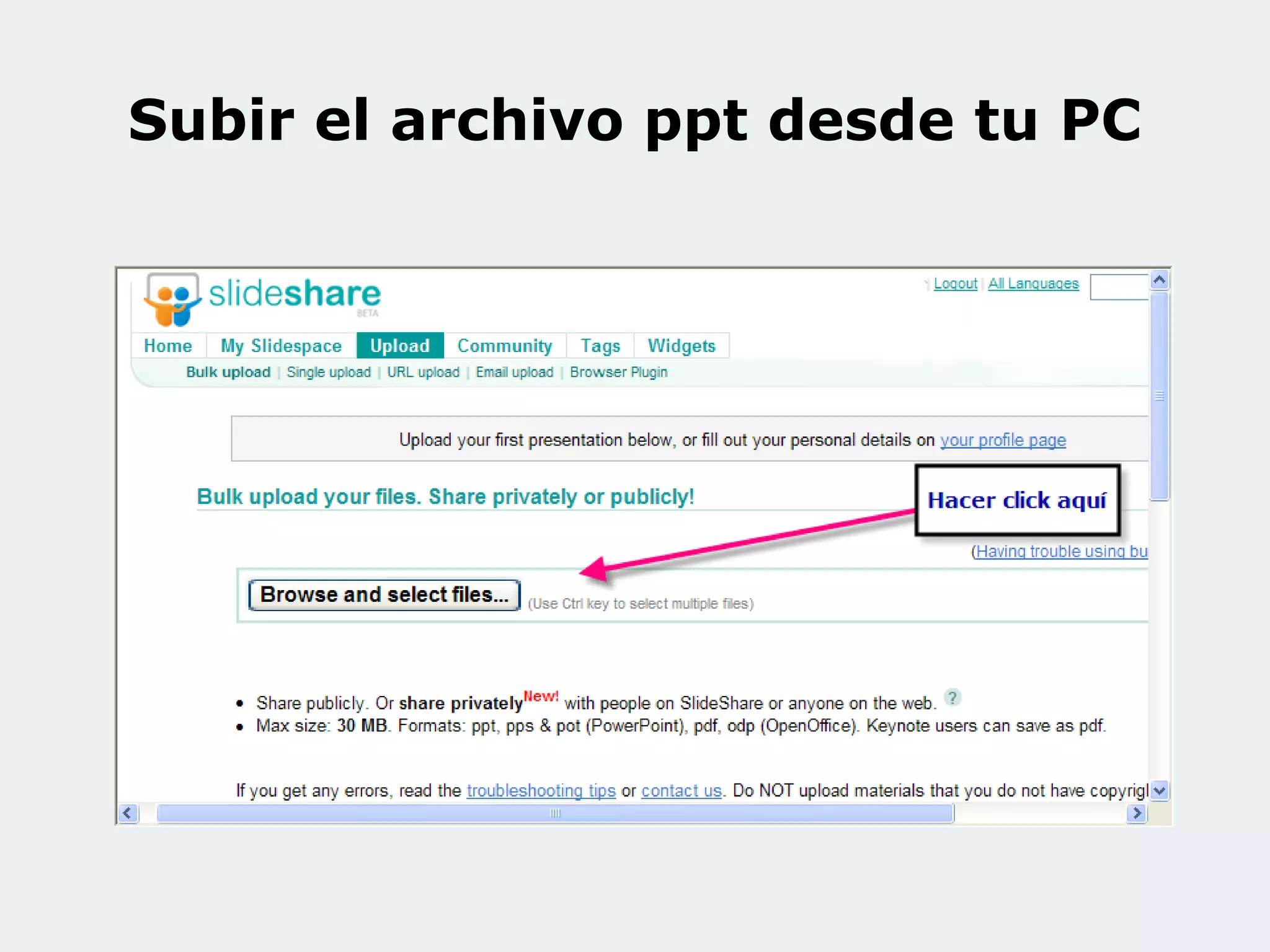 Subir el archivo ppt desde tu PC