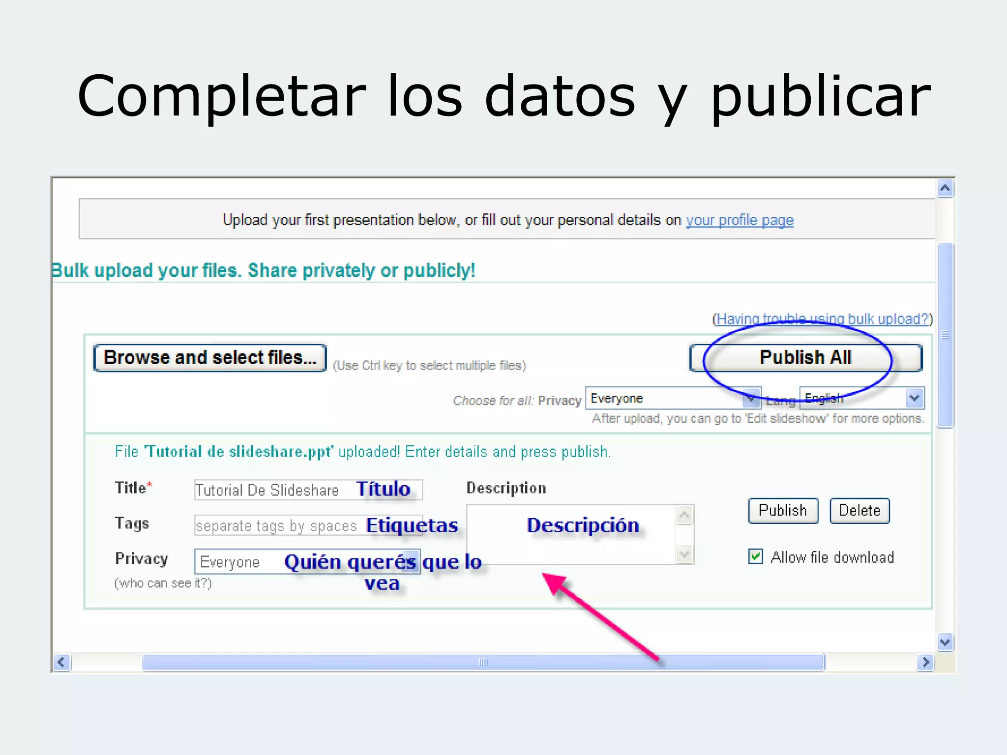 Completar los datos y publicar