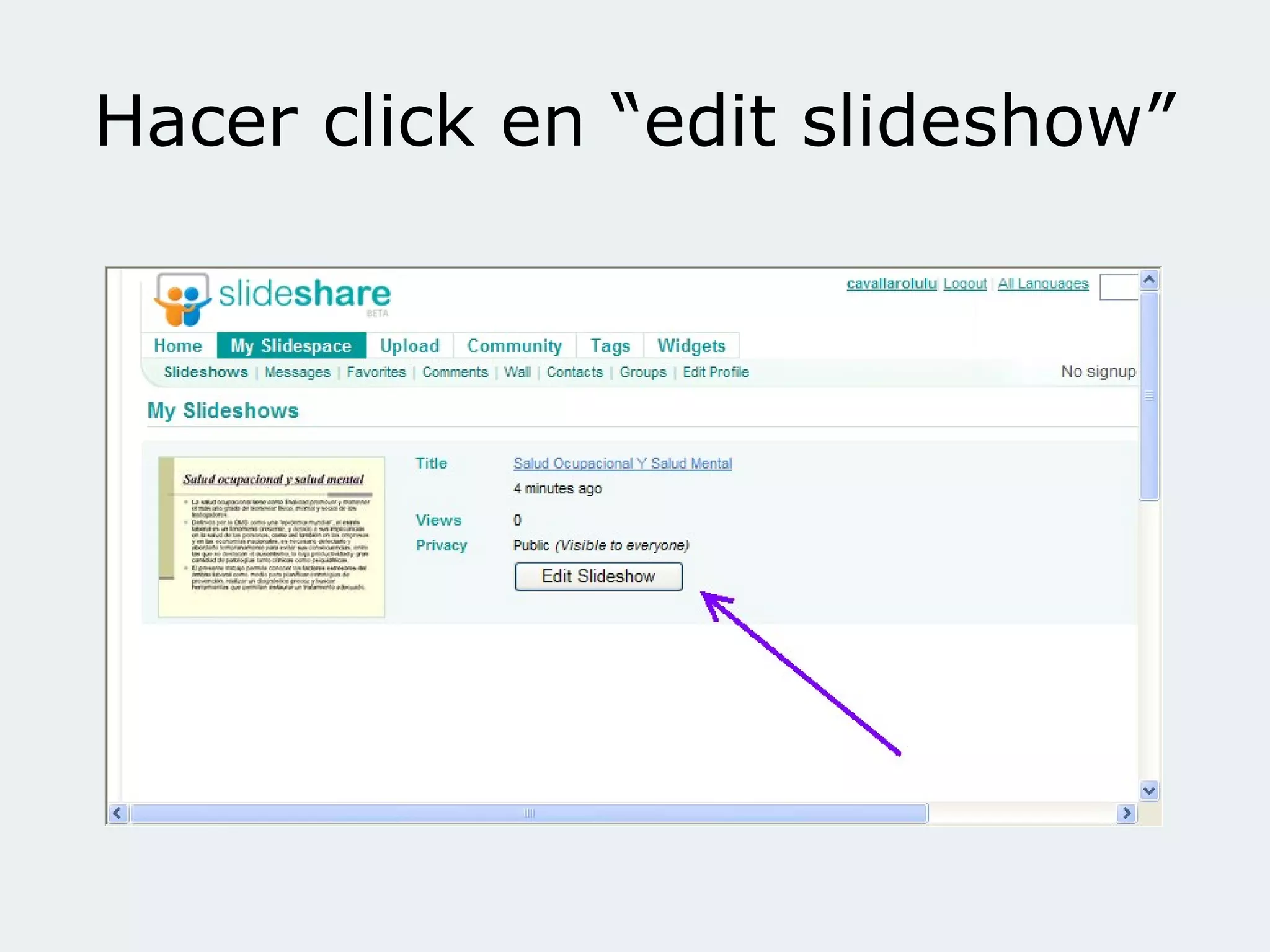 Hacer click en “edit slideshow”