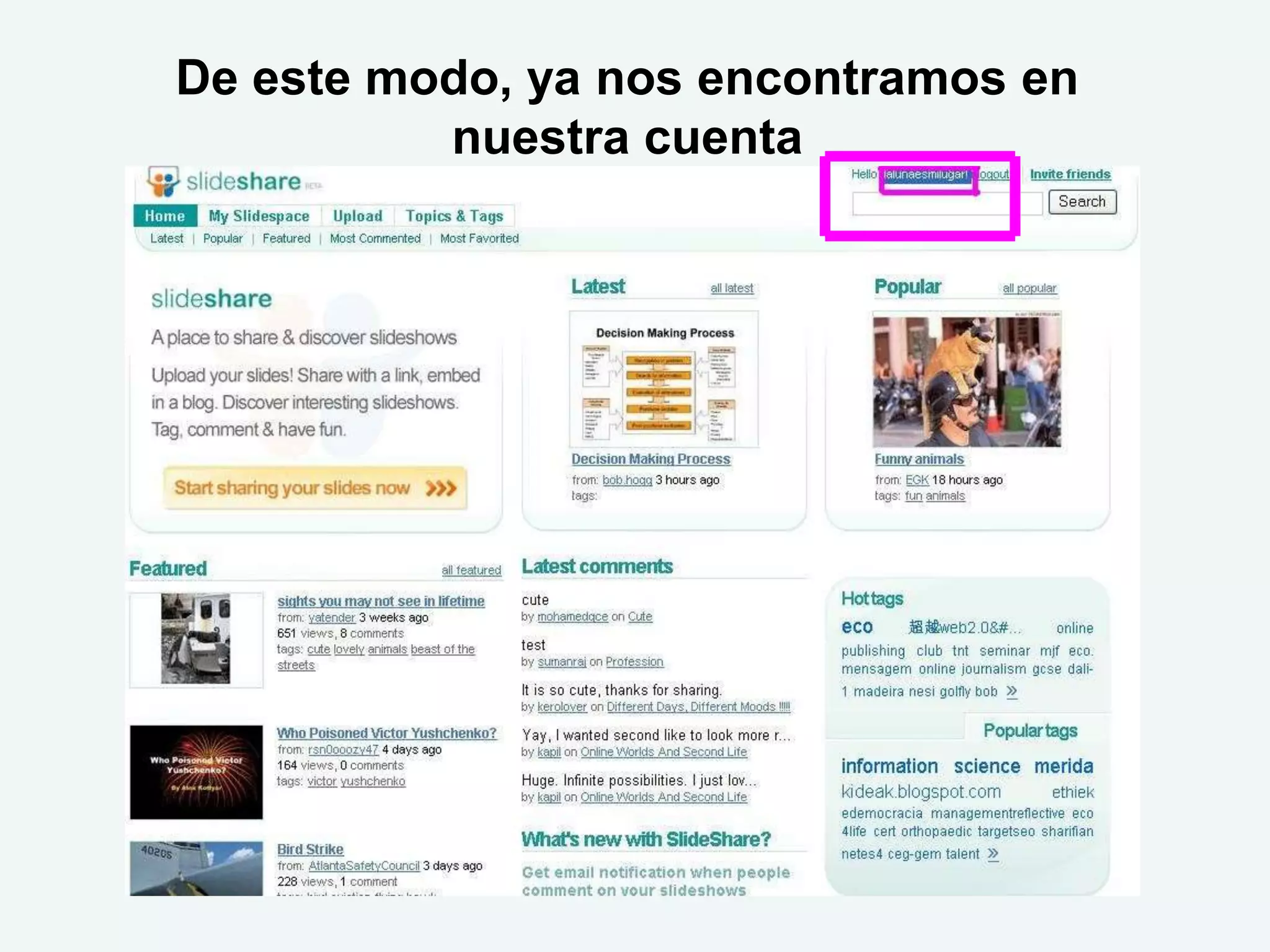 De este modo, ya nos encontramos en
          nuestra cuenta
 