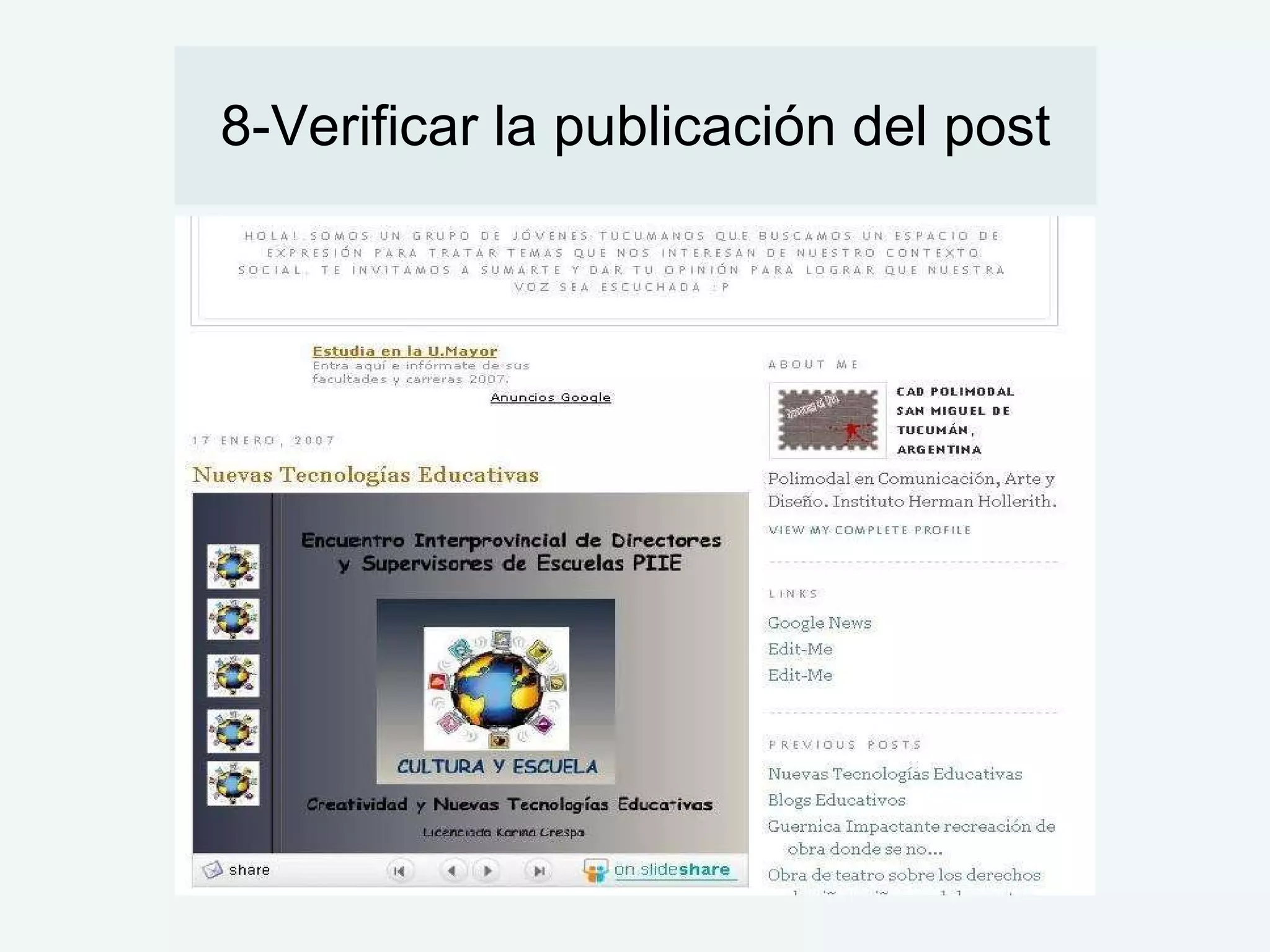 8-Verificar la publicación del post
 