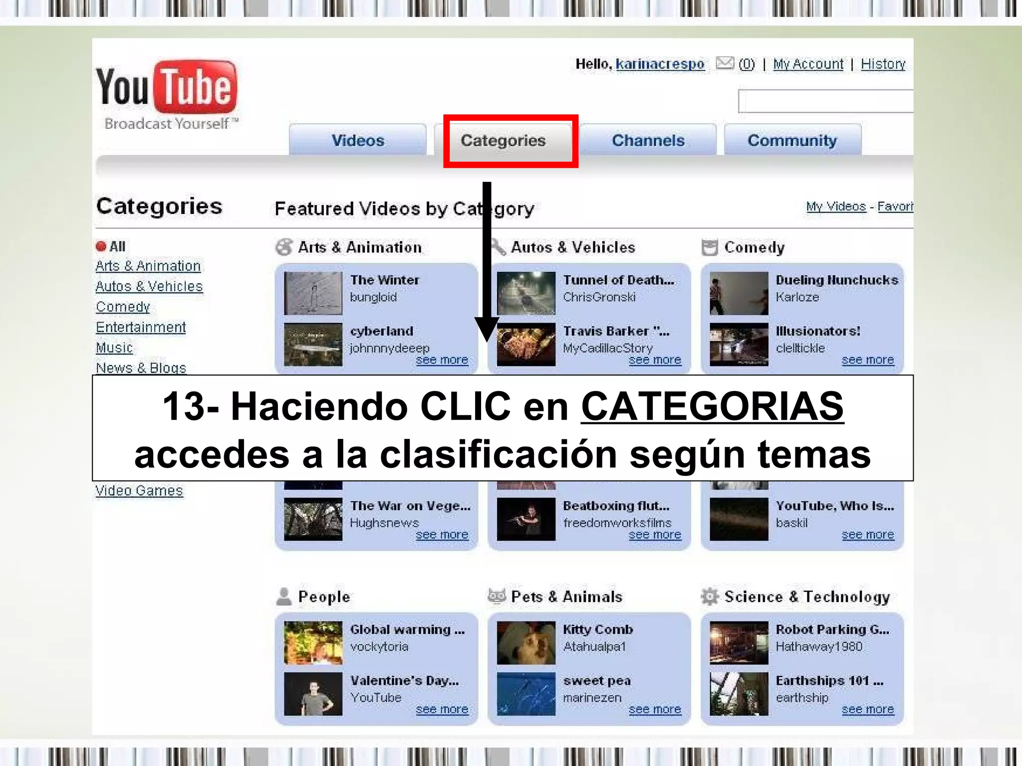 13- Haciendo CLIC en  CATEGORIAS  accedes a la clasificación según temas 