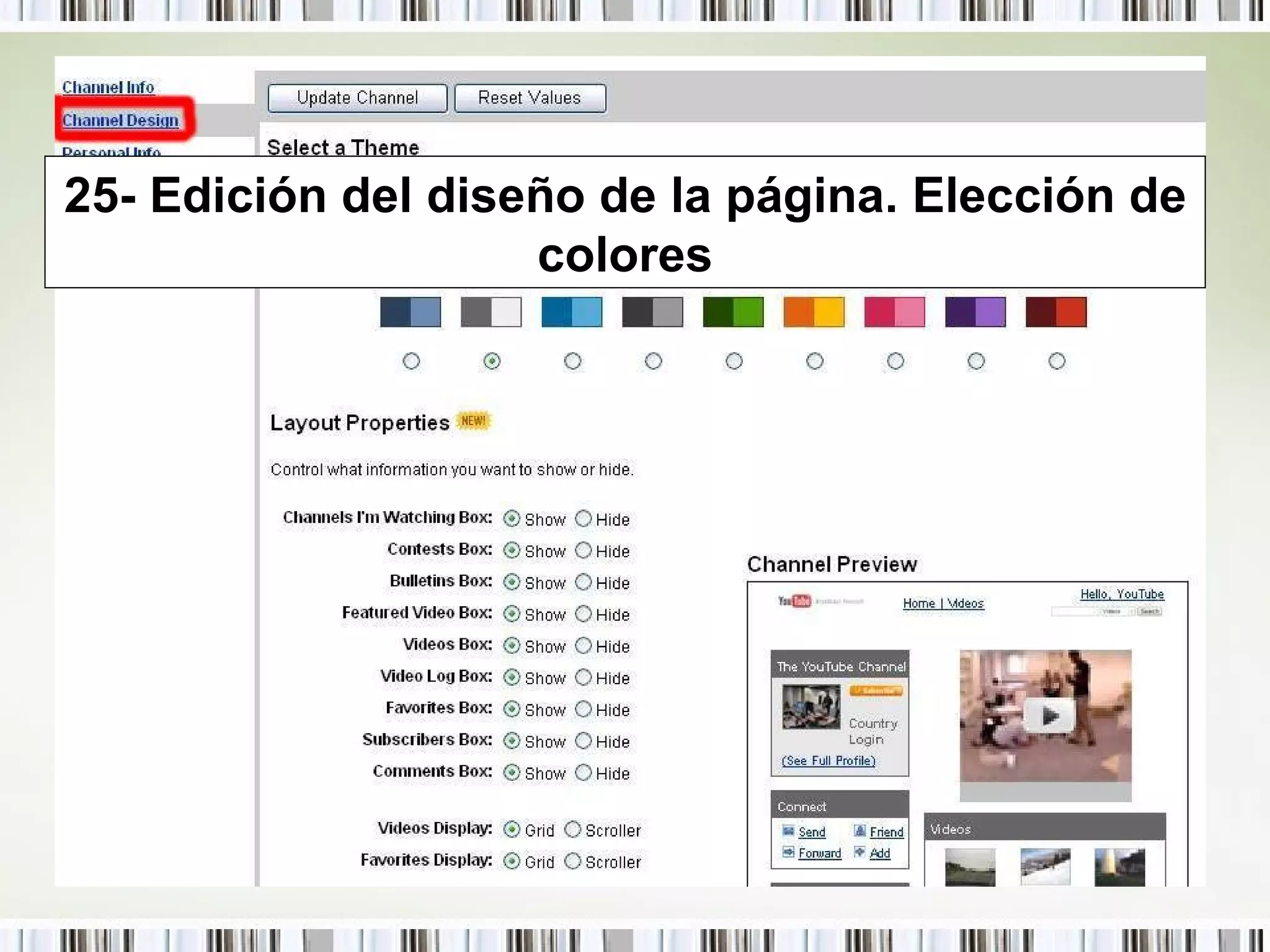 25- Edición del diseño de la página. Elección de colores 