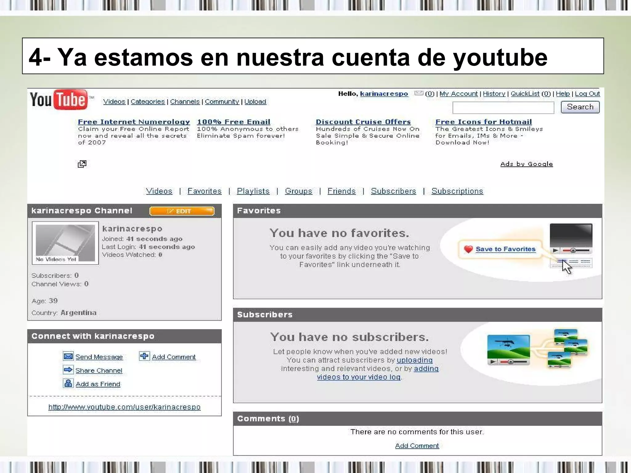 4- Ya estamos en nuestra cuenta de youtube 