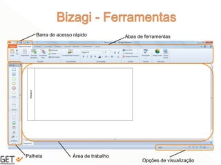 37
Barra de acesso rápido Abas de ferramentas
Palheta Área de trabalho
Opções de visualização
 
